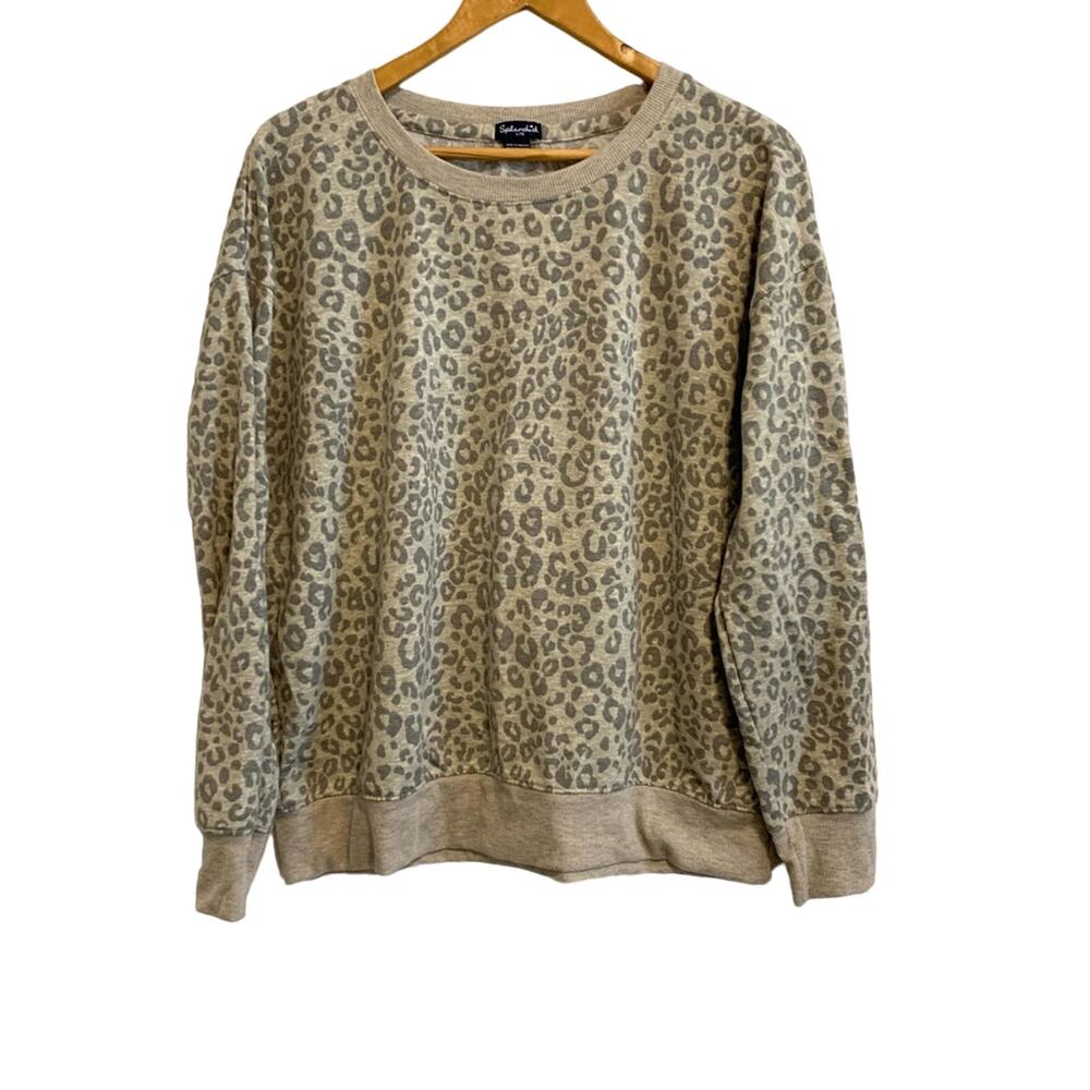 Splendid Gray Leopard Print Crew Neck Sweatshirt